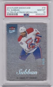 2013-14 Fleer Showcase Ultra Platinum Medallion #19 P.K. Subban 15/25 PSA 10 Gem - Picture 1 of 2