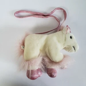 "Cartera de felpa Build A Bear Workshop BABW unicornio blanco brillante rosa cremallera raro 8" - Imagen 1 de 8