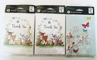 Tender Thoughts Thank You Blank Cards 3 Packs Deer Butterflies Birds NOS Sealed - Image 1 of 4