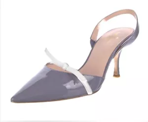Kate Spade Sibelle Patent Leather Lilac Purple White Bow Slingback Heels - Picture 1 of 10