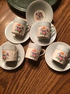 5 Colcough Longton England Floral Bone China Blue Demitasse Cups & Saucers - Picture 1 of 10