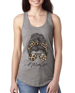 Top sin mangas Mom Life cabello desordenado pañuelo estampado de leopardo día de la madre damas Racerback - Imagen 1 de 9