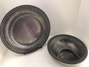 Wilton Armetale Pewter serving platter and chip & dip, Flutes And Pearls - Picture 1 of 6
