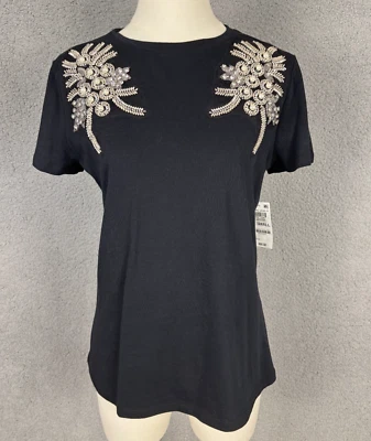 I.n.c. International Concepts Women's Embellished Short-Sleeve Top Black XS NWTs - Image 1 of 4
