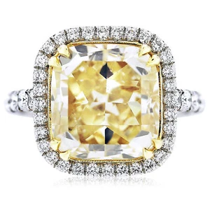 Platinum Engagement Ring GIA Certified 4.28 CT Fancy Yellow Cushion Cut Diamond - Picture 1 of 4