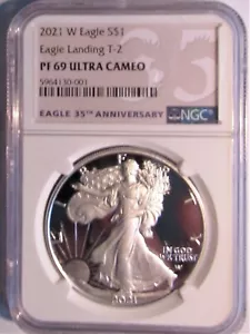2021 W $1 NGC PF 69 ULTRA CAMEO SILVER EAGLE TYPE 2 35th ANNIVERSARY LABEL - Picture 1 of 3