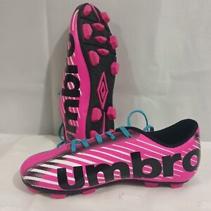 Umbro Soccer Cleats Youth Girls  12K Pink Black White Lace Up Low Top Molded EUC
