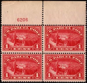 US Stamp Scott # Q1 - 1 Cent 1913 Parcel Post Issue Block of 4 w Plate Number - Picture 1 of 1