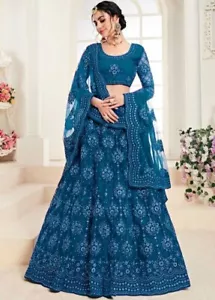 Lehenga Choli Bollywood Blue Lehenga Designer Party Indian Wedding Saree Sari - Picture 1 of 2
