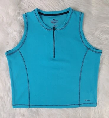  Camisa feminina Russell Athletic Dri-Power quarto de zíper sem mangas (L) azul - Imagem 1 de 4