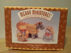 Hallmark Merry Miniatures 3 Piece Set = COWBOY CAMERON = Cat Theme New - Picture 1 of 1
