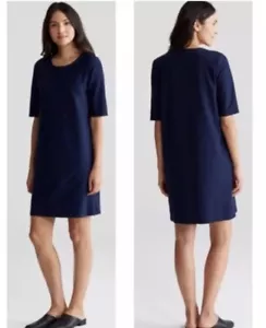 Vestido Eileen Fisher Cuello Redondo de Medianoche Mezcla Viscosa/Spadnex ~ Talla L~ Nuevo con Etiquetas-$238 - Imagen 1 de 12