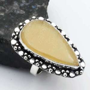 Yellow Lace Agate Gemstone Handmade Wedding Ring Jewelry US Size-7.25 AR 22494