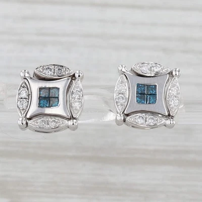 Pendientes convertibles de diamantes azules blancos de 0,50 quilates de oro blanco de 14 k Foto 1 de 4