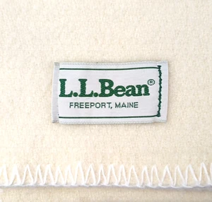 Manta de lana LL Bean vintage borde de punto de látigo doble crema 59" x 83" - Imagen 1 de 4