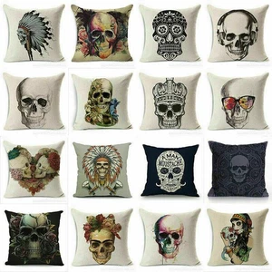 Decor Cover Skull 18'' Home Pillow Case Cushion Cotton Throw Vintage Waist - Picture 1 of 34