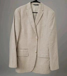 Perry Ellis Men's Linen Cotton Blazer Sport Coat Jacket Khaki Tan Sz 40 Long - Picture 1 of 12