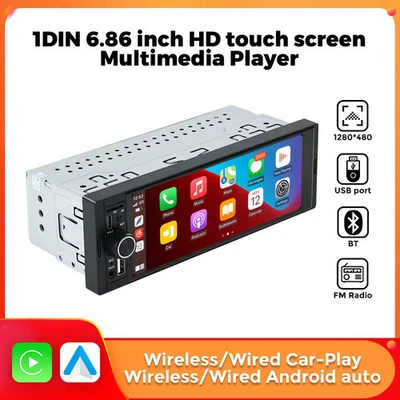 1Din Wireless CarPlay Android AUTO HD touch screen Universale 6.86 '' Autoradio - Immagine 1 di 4