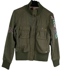 Rip Curl The Search Women s Wool Blend Bomber Jacket Embroidered Green Sz L 90's - Picture 1 of 13