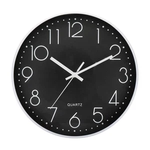 12" Wall Clock Battery Operated Silent Non Ticking Round Clock Black White - Picture 1 of 6
