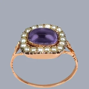Victorian Amethyst and Pearl Cluster Ring 18ct Rose Gold Antique Ring circa 1890 - Picture 1 of 11