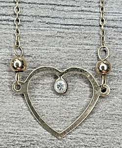 Solid 14K Yellow Gold Dainty Diamond Open Heart Love Choker Necklace 15'' 1g VTG - Picture 1 of 13