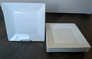 Food Network White Ceramic Square Salad Plates 8” Set of 6 pc - Picture 1 of 18