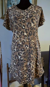 NWOT Women's S Brown Animal Print Short Sleeve Stretch Dress By Perfect Peach - Picture 1 of 10