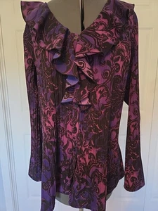 East 5th Damen lila violett Swirl Plissee Stretch Bluse Top Tunika Größe 1-2XL - Bild 1 von 9