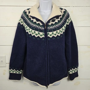 NEW LL Bean cardigan Sweater Fair Isle Full Zip Mock Neck Pockets Blue Medium - Picture 1 of 20