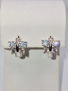 925 STERLING SILVER WHITE GOLD OVERLAY MOISSANITE DVVS1 HOOP HUGGIE BUTTERFLY... - Picture 1 of 12
