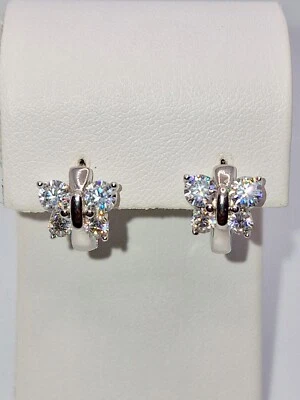 925 STERLING SILVER WHITE GOLD OVERLAY MOISSANITE DVVS1 HOOP HUGGIE BUTTERFLY... - Image 1 of 4