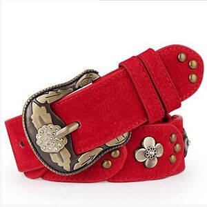 Blossom Flowers RED Suede Leather Belt 
