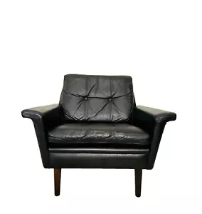 VINTAGE RETRO DANISH NILI STOPPMØBLER CLUB CHAIR IN BLACK LEATHER 70,s - Picture 1 of 13