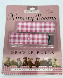 NOS Anne Geddes Nursery Rooms Drawer Pulls 2pack Pink Gingham Baby Kids Daycare - Picture 1 of 4