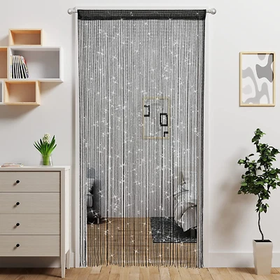 39"×79" Door String Curtain Beaded Hanging Room Divider Hippie Glitter Fringe - Image 1 of 4