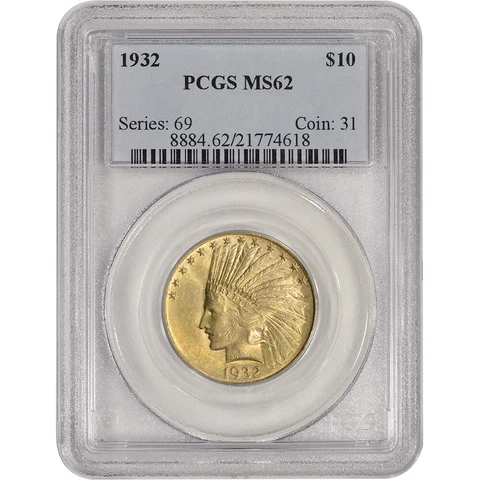 US Gold $10 Indian Head Eagle - PCGS MS62 - Random Date Cover