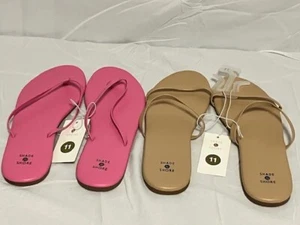 2 Pair Shade & Shore Women's Cushioned Sandals Tan/Pink Multiple Sizes - Picture 1 of 7