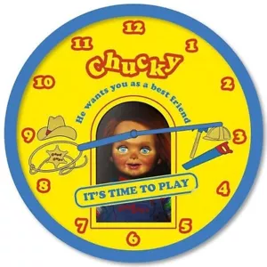 PYRAMID OROLOGIO CHUCKY IT'S TIME TO PLAY DA PARETE A MURO HORROR MOVIES CLOCK - Bild 1 von 1