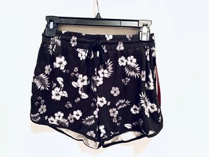 NWT Shosho Women's TROPICAL Floral Black POLY TRACK Shorts - Size S , M, XL - Picture 1 of 7
