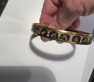HERMES Email Bangle Bracelet PM Black/Gold Instrument Pattern - Picture 1 of 12