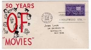 #926 Motion Pictures 50th Anniversary 1944 FDC - Loga Hand-drawn - Picture 1 of 2