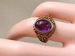 Stunning Chinese Export Gilt Silver Filigree Amethyst Ring Size Adjustable - Picture 1 of 11