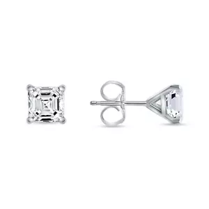 1 Karat Asscher Schliff erstellt Diamant echte 14K Weißgold Ohrringe Nieten Martini Push - Bild 1 von 3