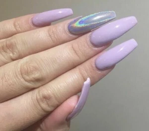 Lavender Holographic long Coffin False Nails choose your shape - Picture 1 of 2