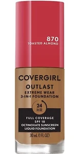 Base CoverGirl Outlast Extreme Wear 3 en 1 #870 Almendra Tostada Nueva - Imagen 1 de 3