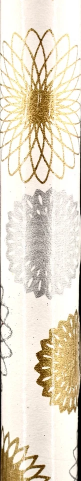 Envoltura de regalo espirales doradas, blanco, círculos metálicos dorados/plateados, diseñador, 2,5"x 5 pies Foto 1 de 1