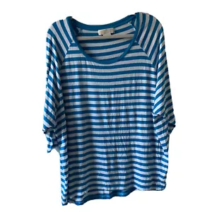 Michael Kors Tunic Top Womens 1X Blue White Stripe Stretch Long Sleeve Blouse - Picture 1 of 6