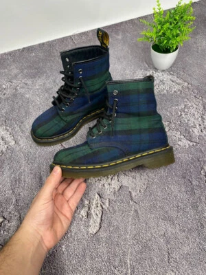 Dr Martens 1460 Tartán Azul Verde Tela Cuadros Cuadros Tobillo Botas Raras Reino Unido 3 UE 36 Foto 1 de 4