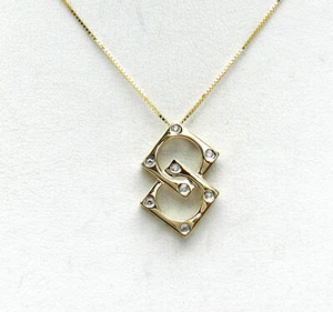 COLLAR COLGANTE DIAMANTES ORO AMARILLO 14K CUADRADOS ENTRELAZADOS NUEVO EN CAJA # 522 - Imagen 1 de 5